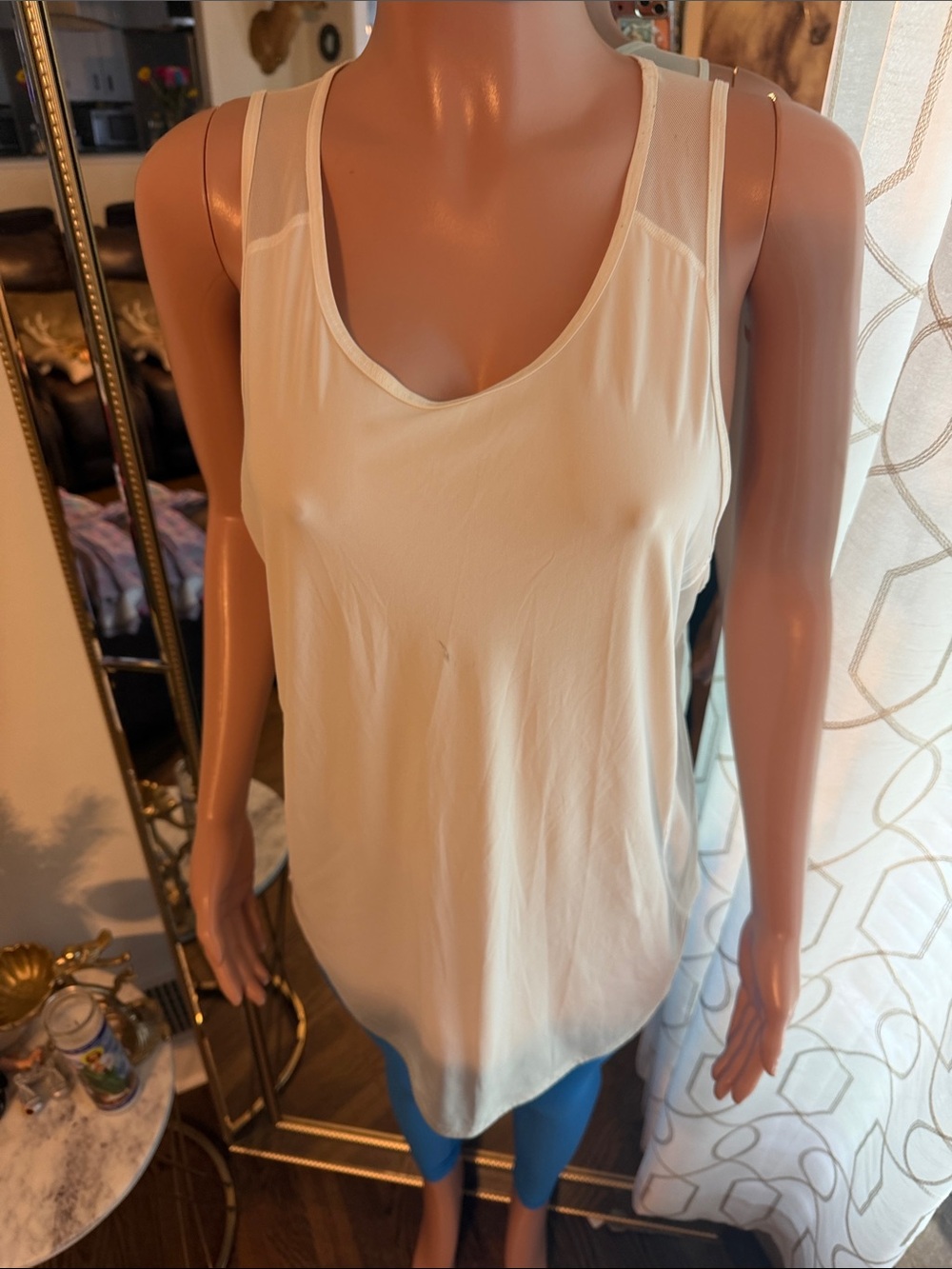 Womens Cream Scoop Neck Tank Top